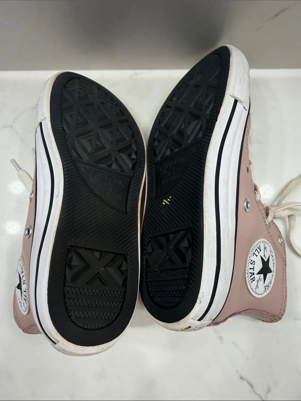 Girls Pale Pink “Leather” High Top Converse Size 13